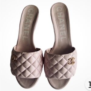 Chanel 22P Light Pink Lambskin Slide Heels Size 41